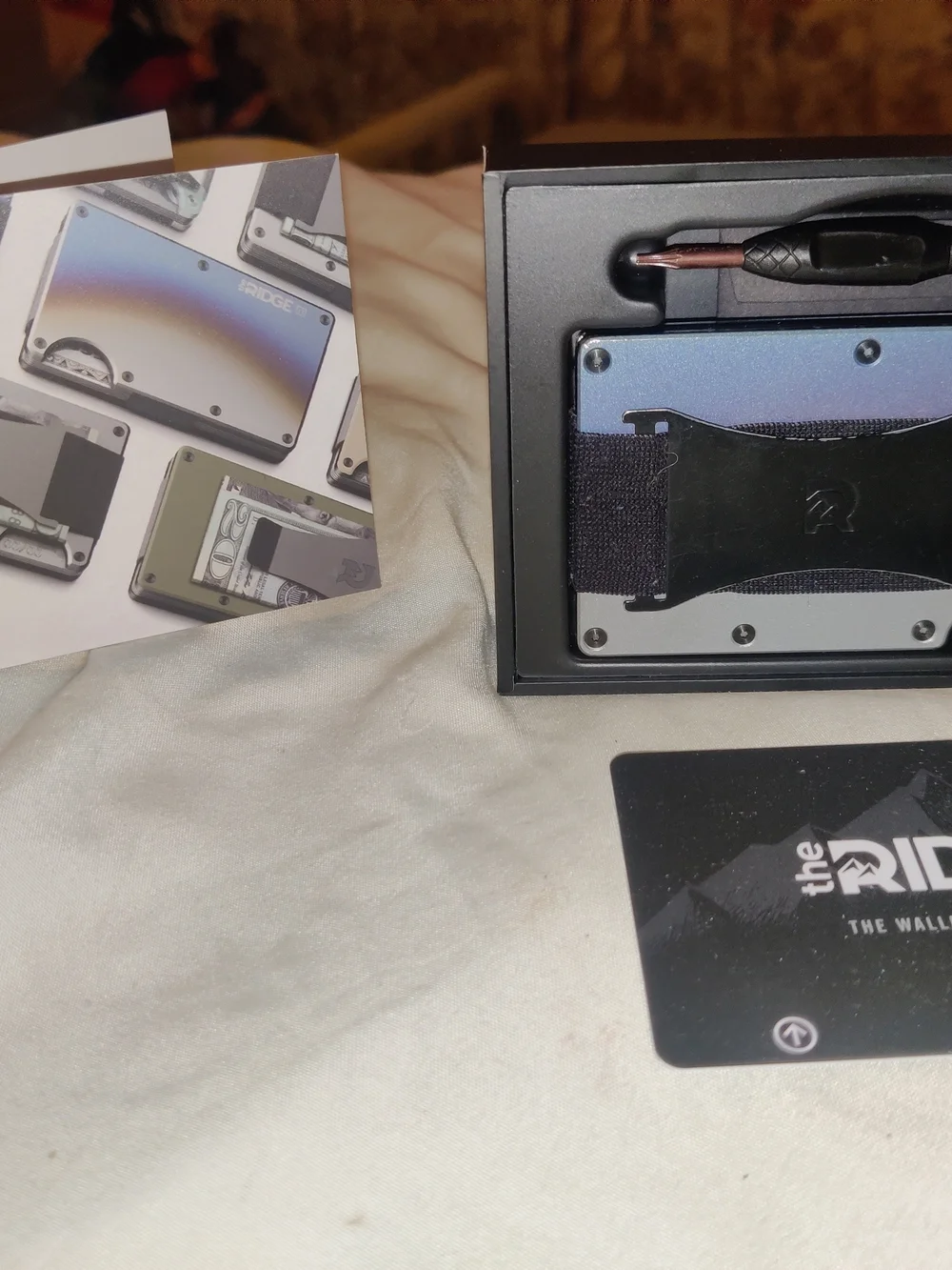 The Ridge RFID Block Men's Wallet W/$$ Strap Burnt Titanium(Has A Few Scratches)